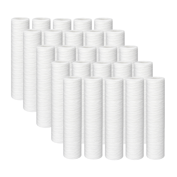 Yarn Wound Water Filter Cartridge 10" x 2.5" (Pack of 25) for Sediment Removal | خرطوشة فلتر مياه خيطية 10 × 2.5 بوصة (عبوة 25 قطعة) لإزالة الرواسب والشوائب